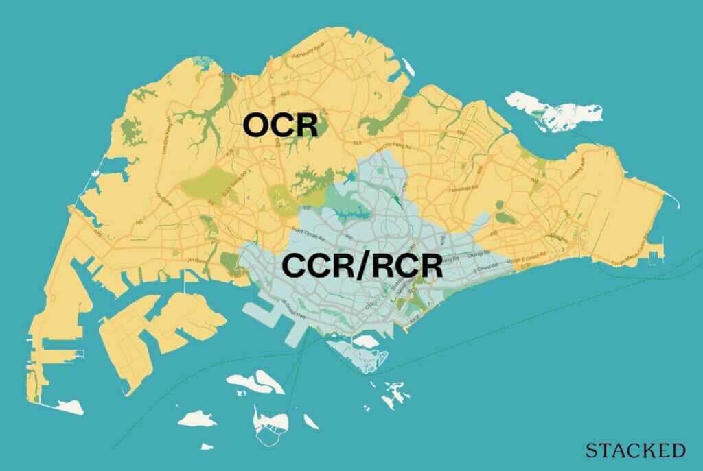 A map of the CCR, RCR, and OCR in Singapore